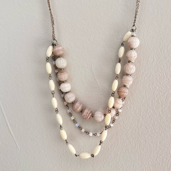 Necklace Choker Bead Opalite Glass Calcite Rock Acrylic on Gold Tone Chain 0623 - Picture 5 of 9